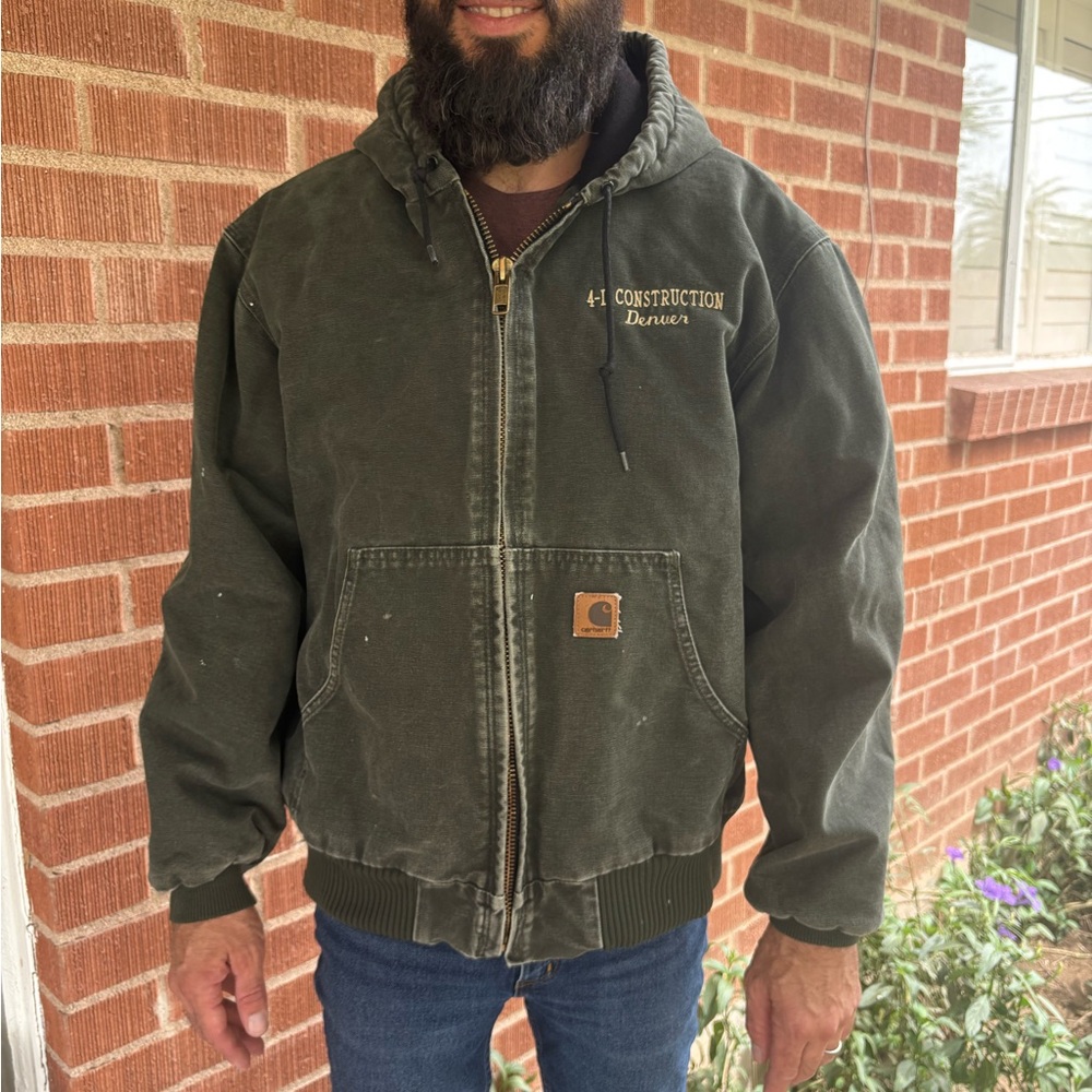Vintage Carhartt Men's Green Hooded Jacket